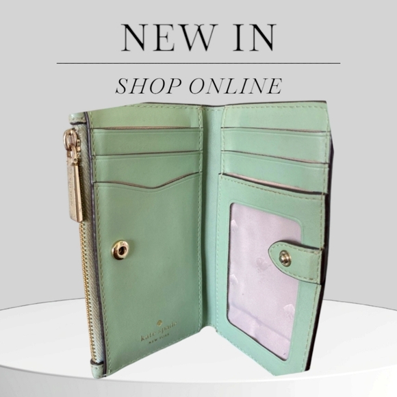 Kate Spade LEILA SMALL SLIM BIFOLD WALLET IN MINT GREEN C.O. COIN RESIDUE🩷 EUC - Picture 3 of 4